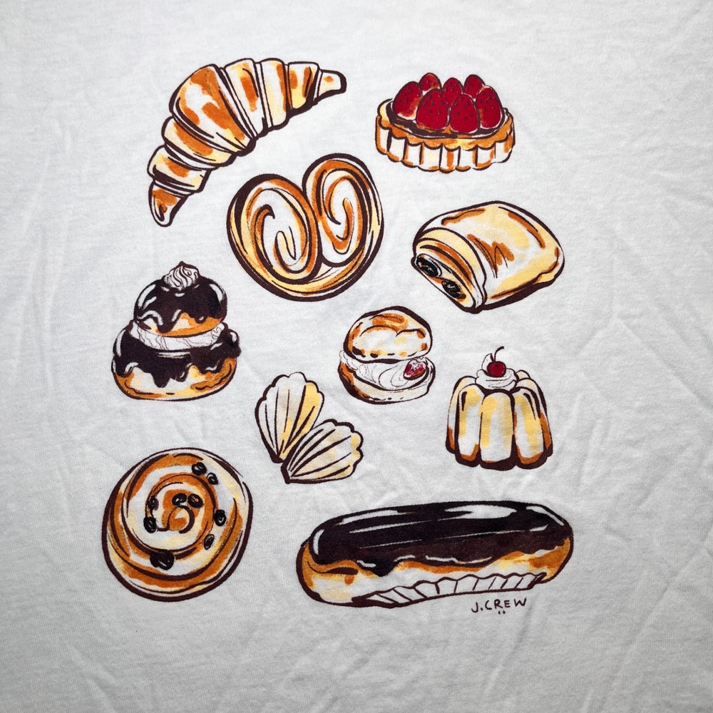 J.Crew T-Shirt Womens Small Ivory French Pastry Graphic Collector Tee